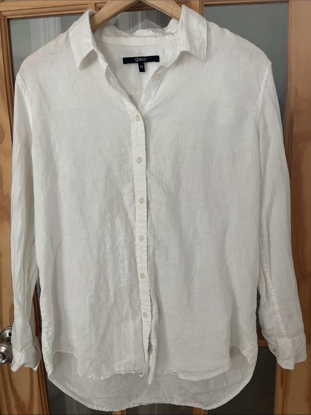 Quince 100% Linen Button Down Shirt Womens Size M White Long Sleeve Sustainable